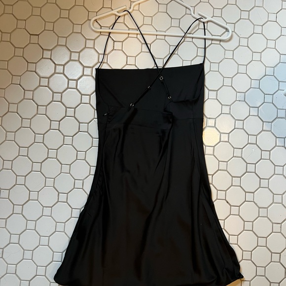 Black satin mini dress with cowl neck and adjustable straps - Picture 2 of 3